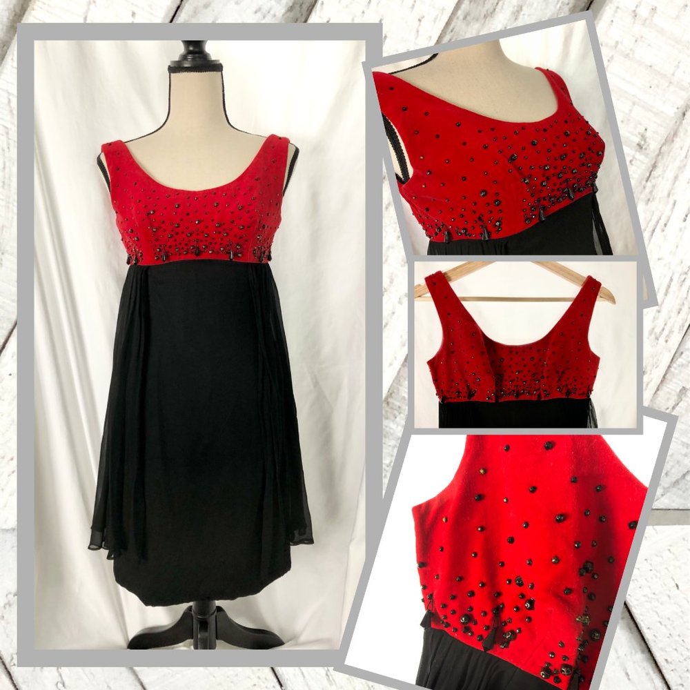 Vintage 1964-1973 Int. Ladies Garment Workers Union black & red velvet dress